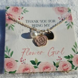 Gold and Pink Rose Pendant Necklace